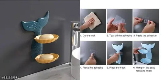 Mermaid Double Layer Soap Tray, Self Adhesive Mermaid Shape Soap Stand for Bathroom Soap Holder