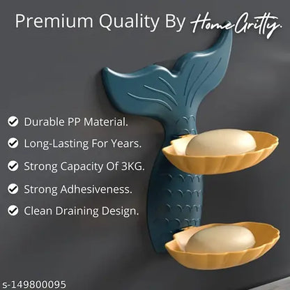 Mermaid Double Layer Soap Tray, Self Adhesive Mermaid Shape Soap Stand for Bathroom Soap Holder