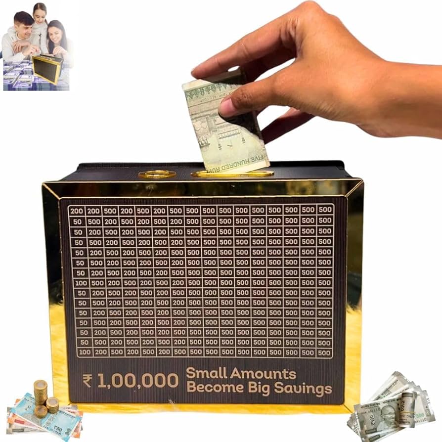 Wooden Moneyy Saving Boxx | Cash Saver Mxoney Boxx with Counting Target | ₹1,00,000 Savings Challenge Piggy Bank | Coin & Cash Bank for Boys, Girls and Adult | Durable & Eco-Friendly