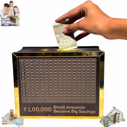 Wooden Moneyy Saving Boxx | Cash Saver Mxoney Boxx with Counting Target | ₹1,00,000 Savings Challenge Piggy Bank | Coin & Cash Bank for Boys, Girls and Adult | Durable & Eco-Friendly