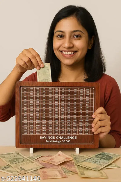 Wooden Moneyy Saving Boxx | Cash Saver Mxoney Boxx with Counting Target | ₹1,00,000 Savings Challenge Piggy Bank | Coin & Cash Bank for Boys, Girls and Adult | Durable & Eco-Friendly