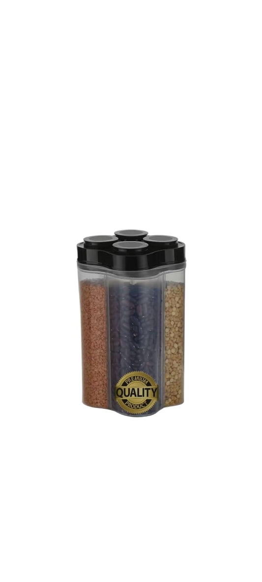 Airtight 4-Section Dry Fruit & Masala Container – 360° Rotating Lid