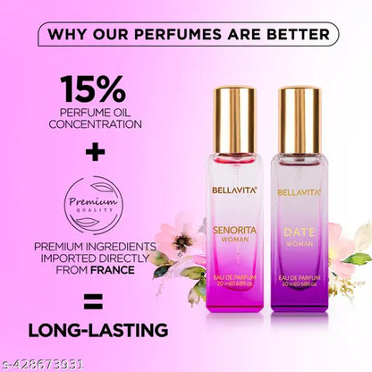 Bella Vita Luxury DATE+SENORITA Perfume Duo – A Perfect Gift Combo for Women (40ML | Pack of 2 x 20ML)