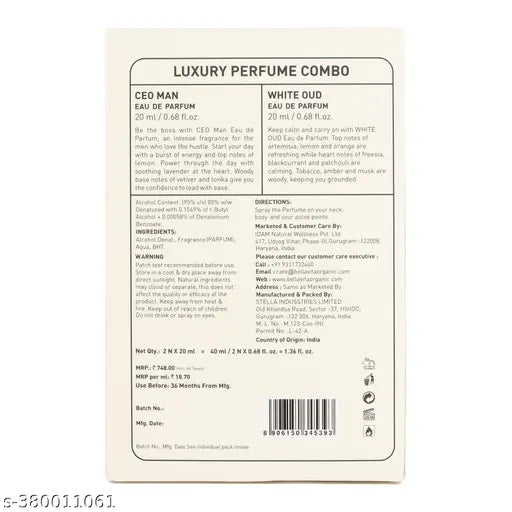 Bella Vita Luxury CEO Man + White Oud Unisex Perfume Gift Pack – 20ML Each (Pack of 2)