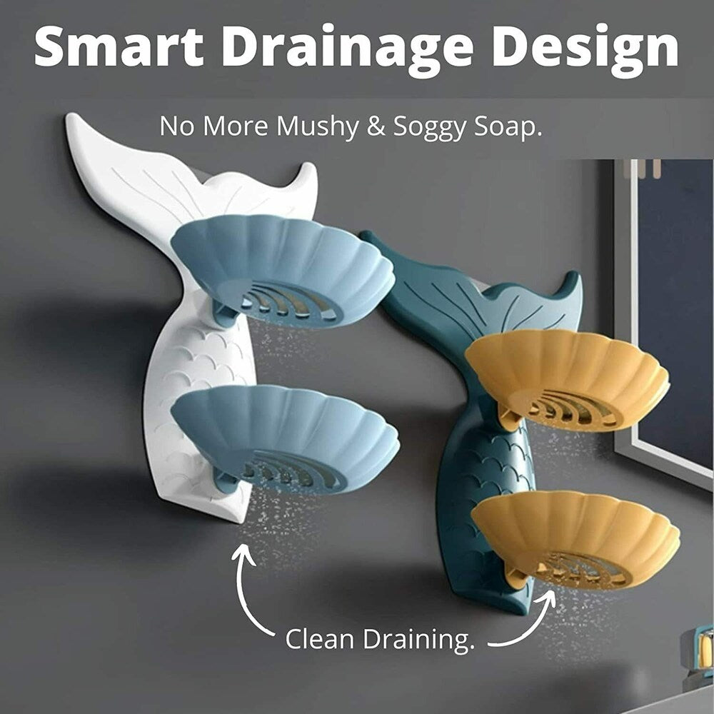 Mermaid Double Layer Soap Tray, Self Adhesive Mermaid Shape Soap Stand for Bathroom Soap Holder
