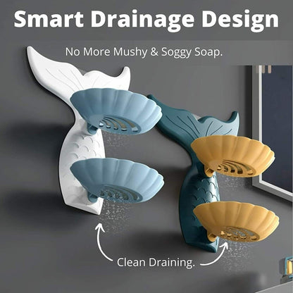 Mermaid Double Layer Soap Tray, Self Adhesive Mermaid Shape Soap Stand for Bathroom Soap Holder