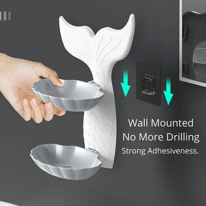 Mermaid Double Layer Soap Tray, Self Adhesive Mermaid Shape Soap Stand for Bathroom Soap Holder